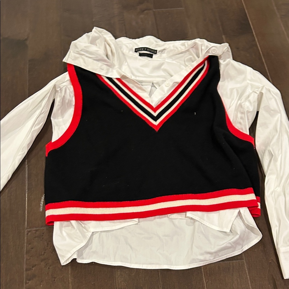 Alice + Olivia Black and Red Layered Top